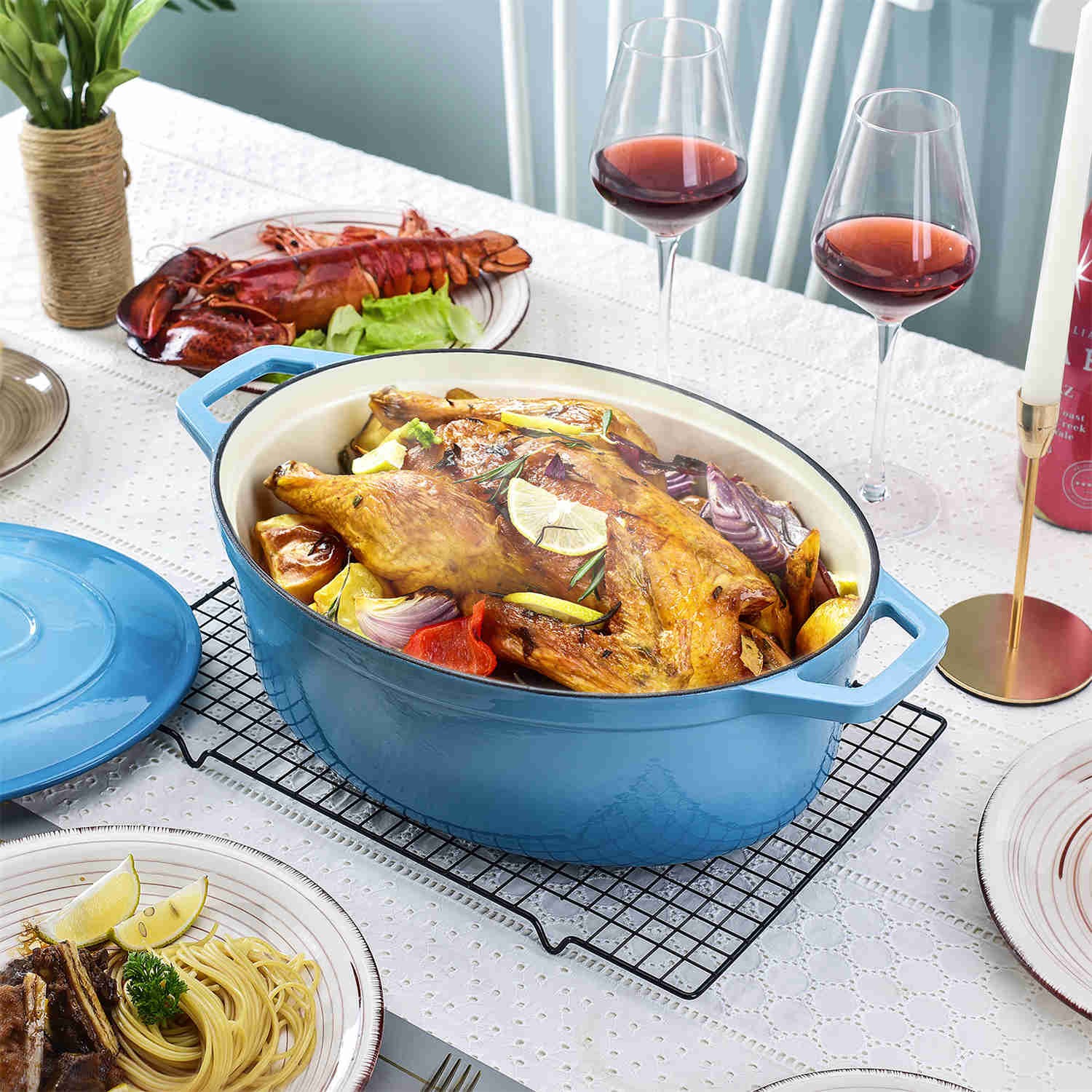 9.3QT Enameled Cast Iron Oval Dutch Oven