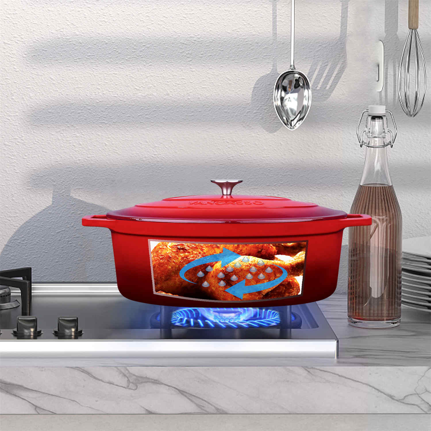 9.3QT Enameled Cast Iron Oval Dutch Oven