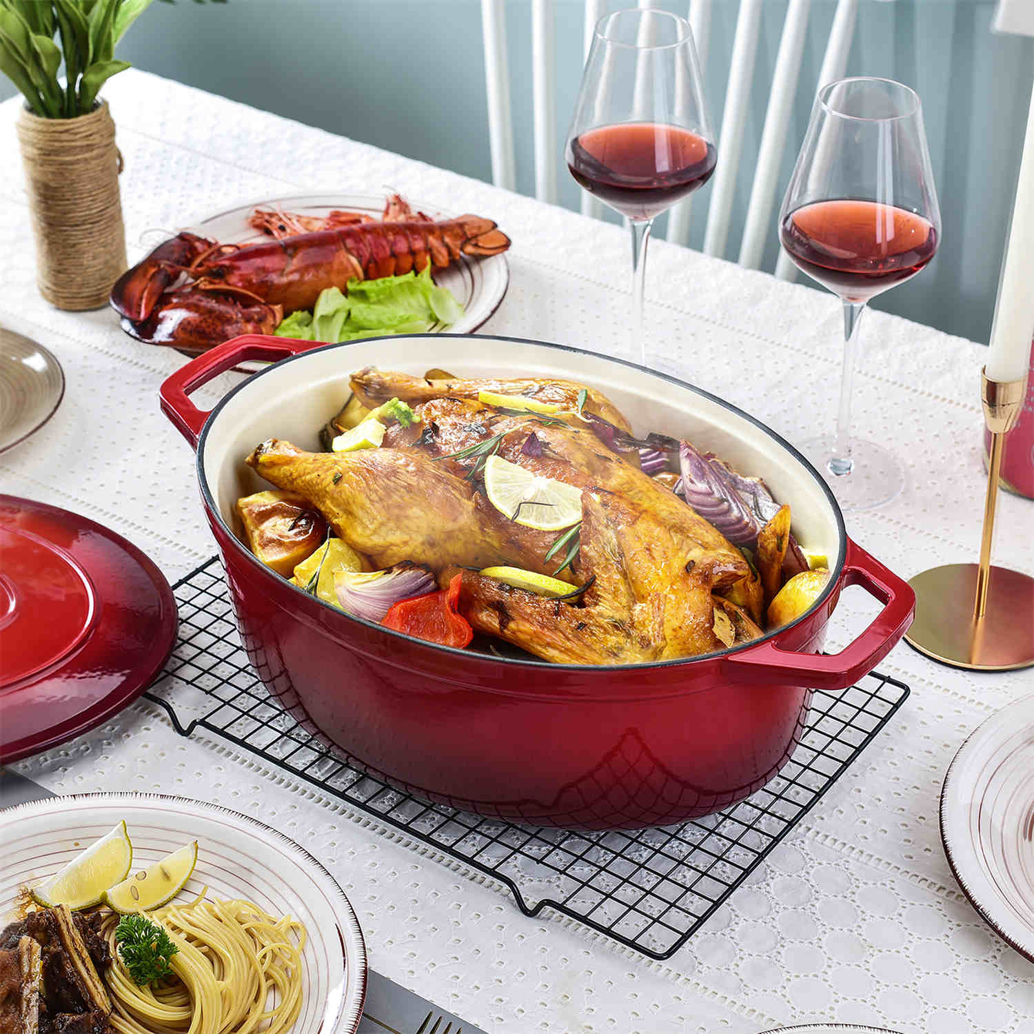 9.3QT Enameled Cast Iron Oval Dutch Oven