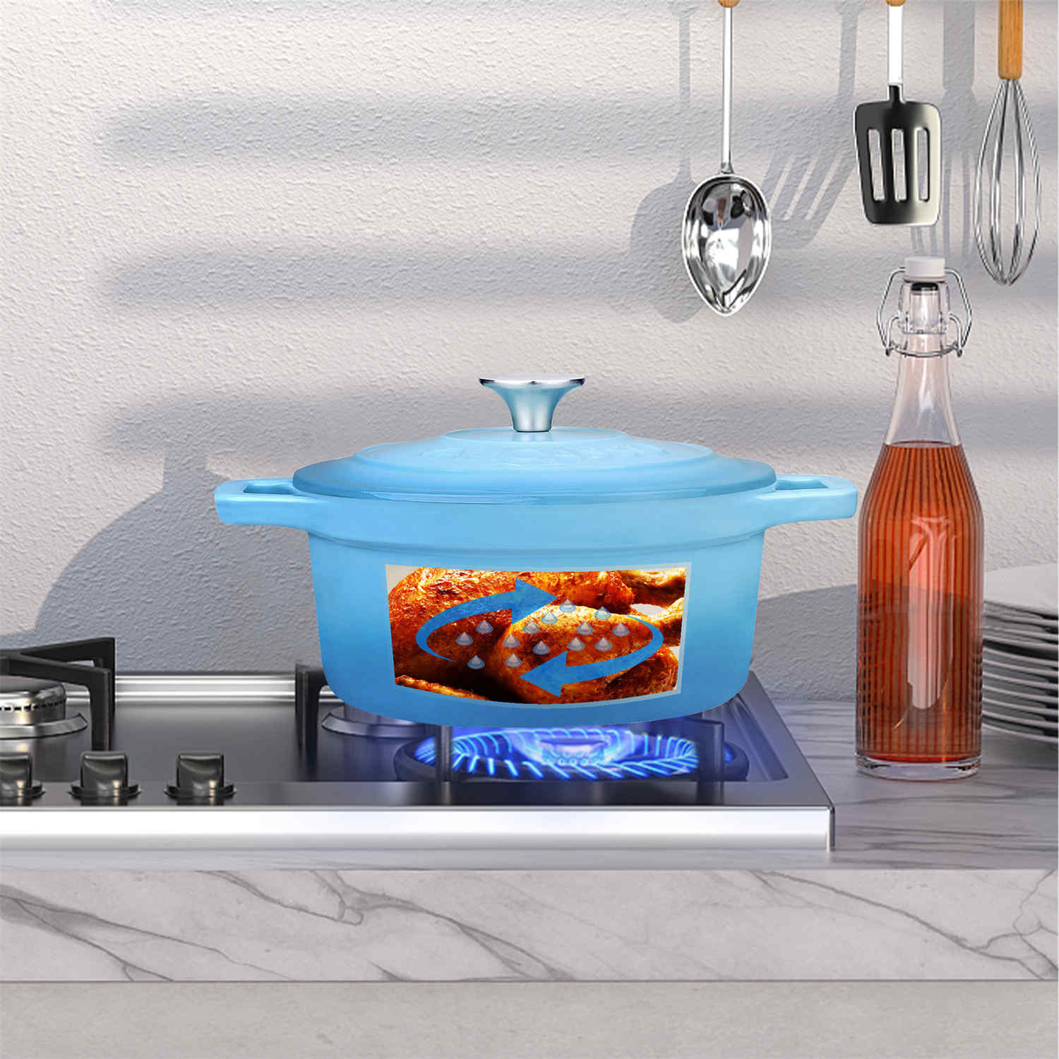 2QT Enameled Cast Iron Round Dutch Oven