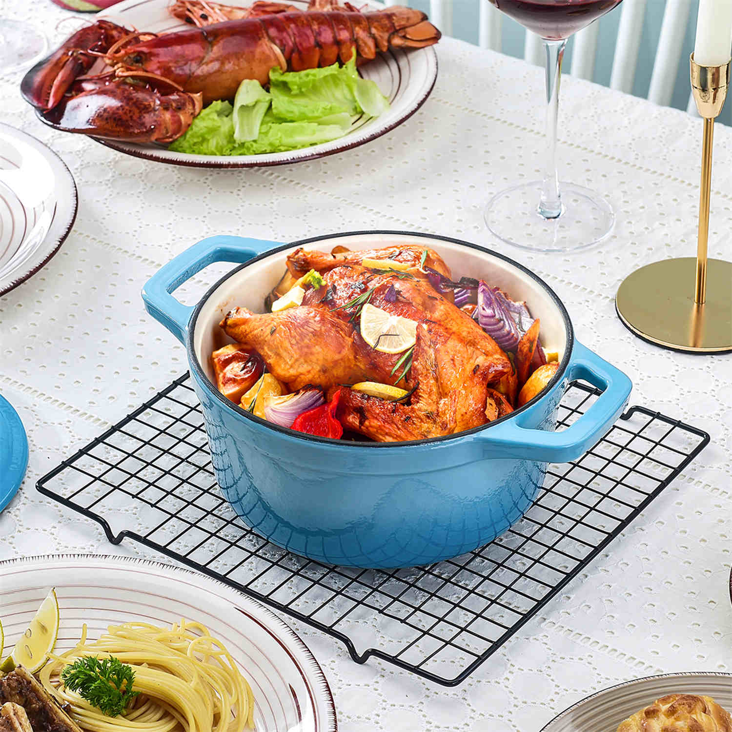 2QT Enameled Cast Iron Round Dutch Oven