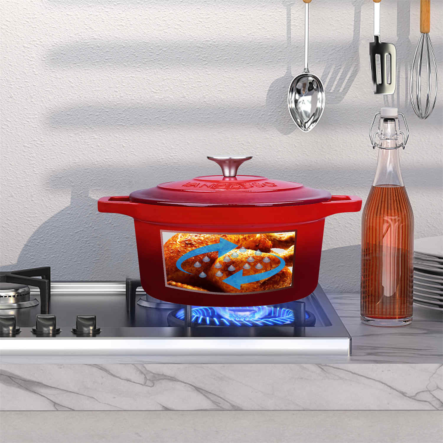 2QT Enameled Cast Iron Round Dutch Oven