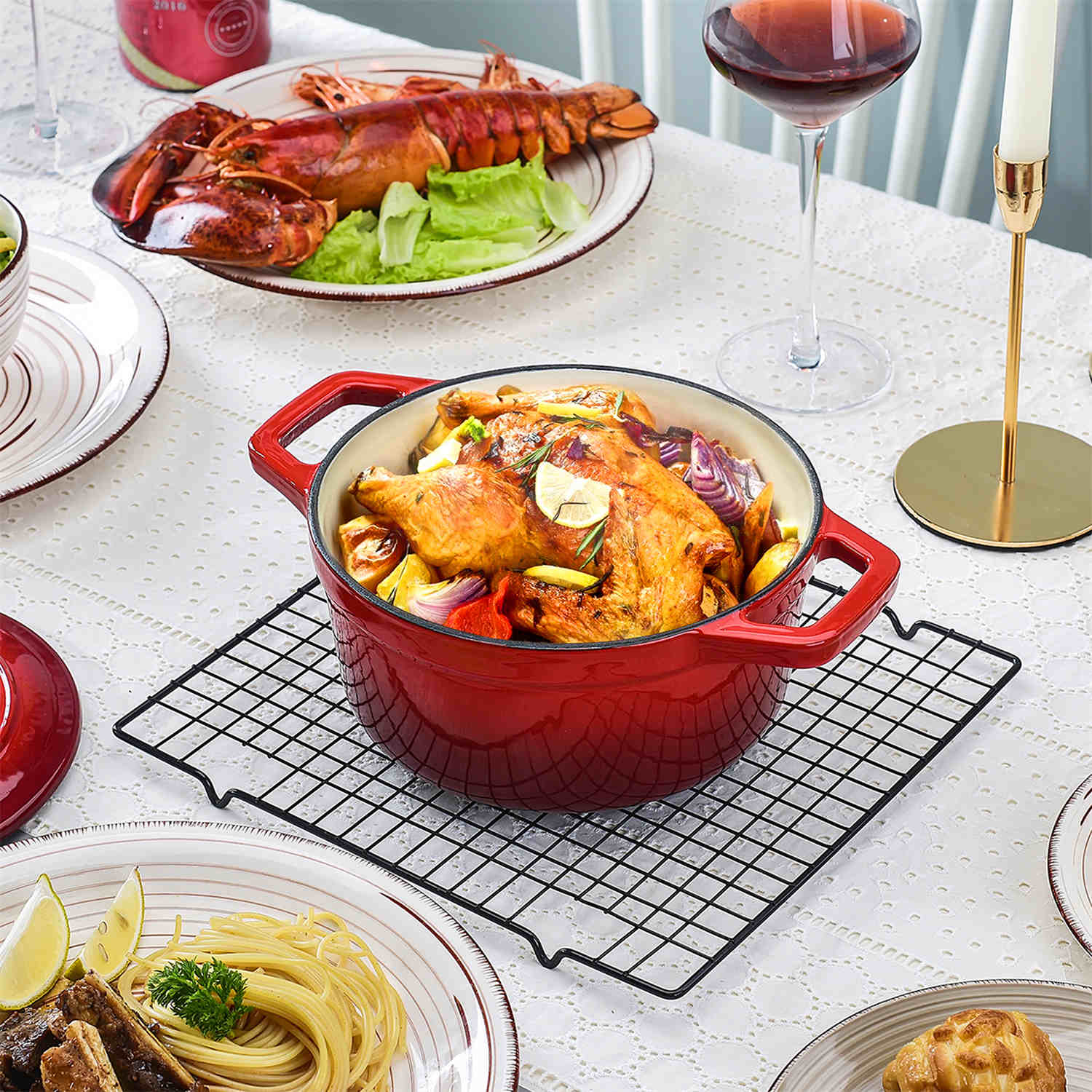 2QT Enameled Cast Iron Round Dutch Oven