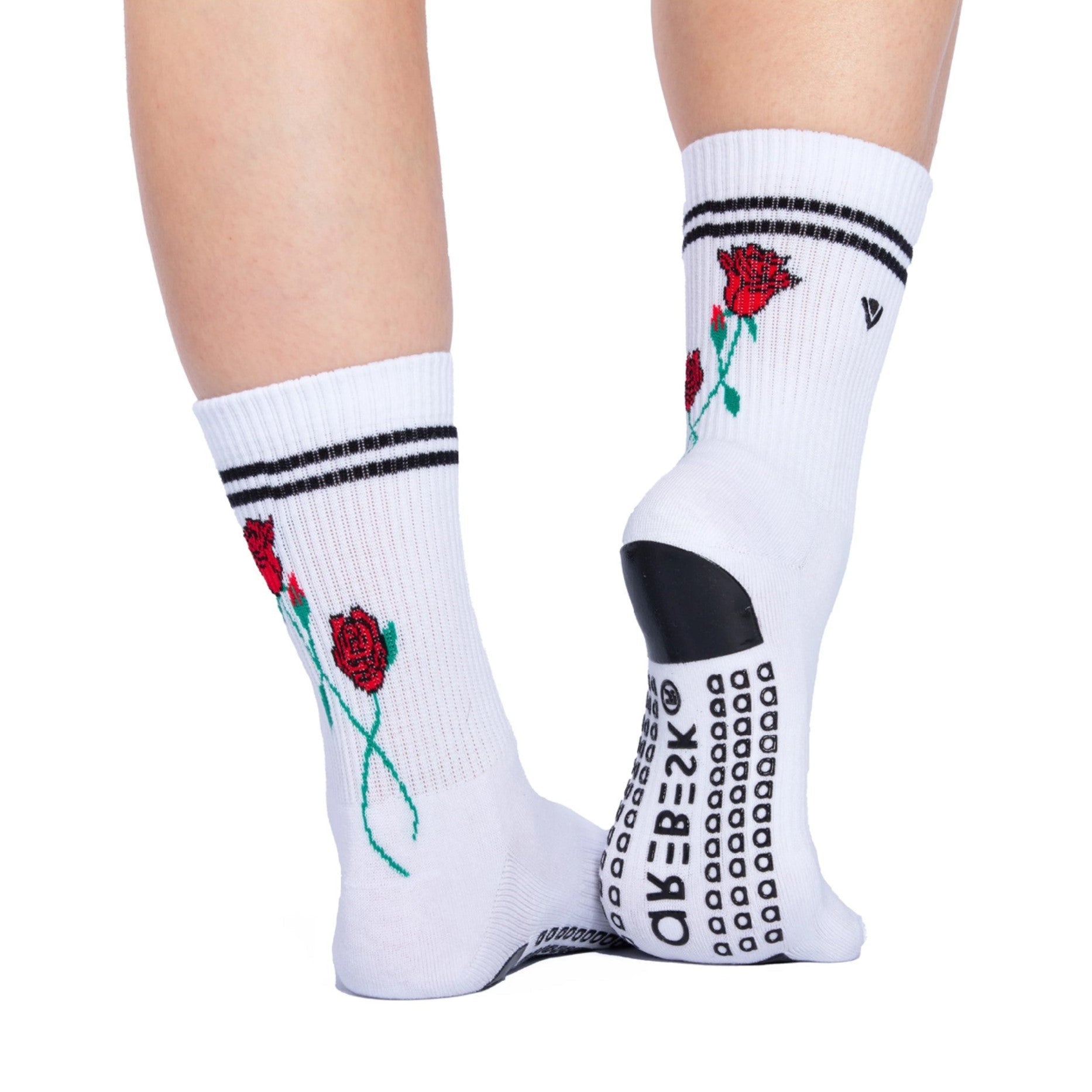 Classic Ankle Crew Grip Socks - Roses (Barre / Pilates)