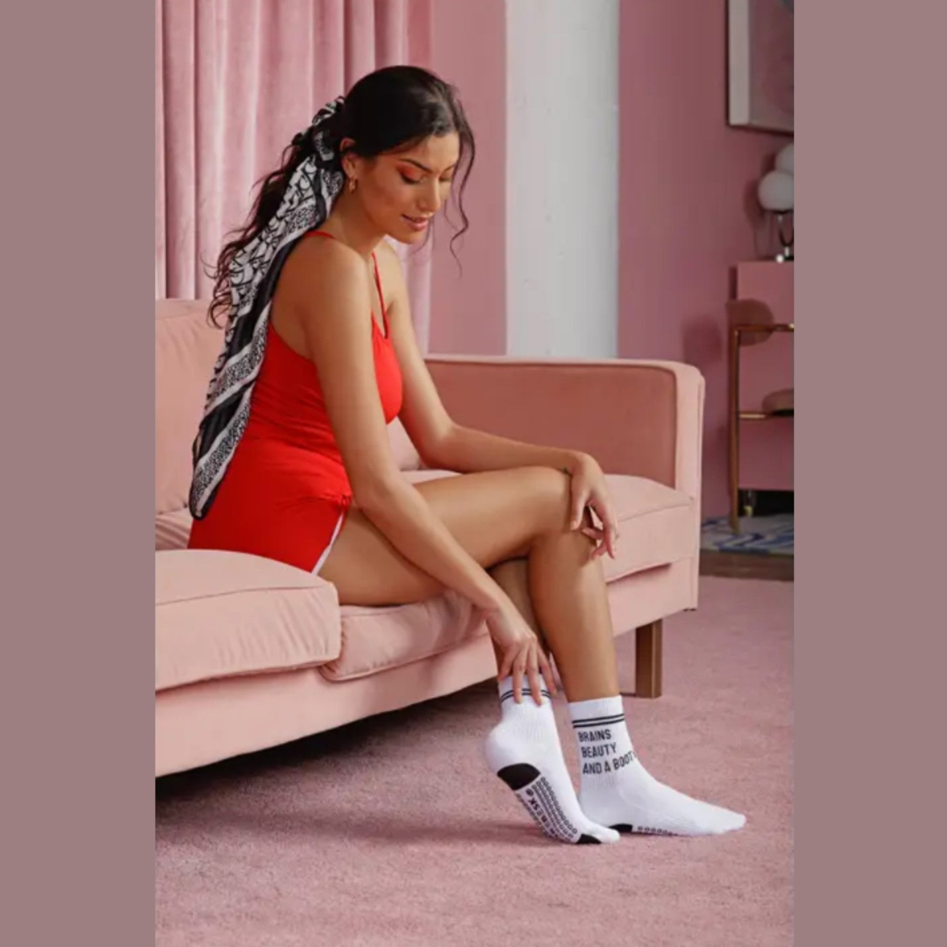 Brains Beauty and Booty Crew Grip Socks - (Barre / Pilates)