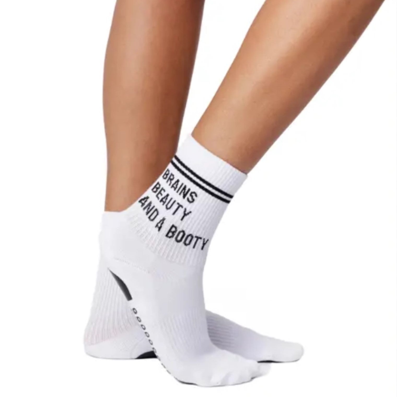 Brains Beauty and Booty Crew Grip Socks - (Barre / Pilates)