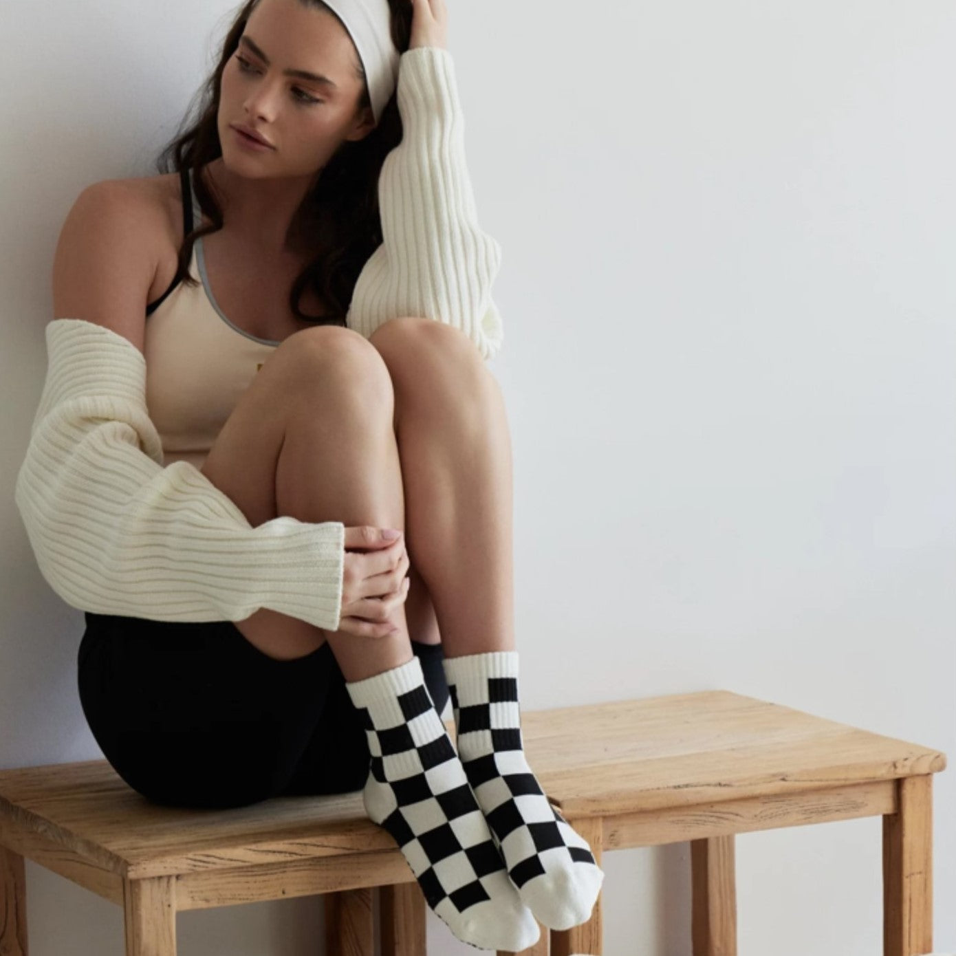 Checkered Crew Grip Socks (Barre / Pilates)