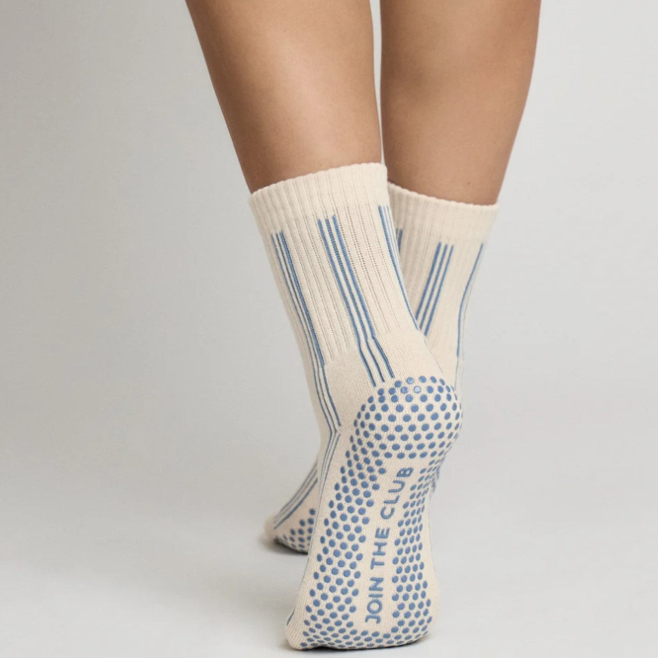 Pinstripe Crew Grip Socks - Blue - (Barre / Pilates)