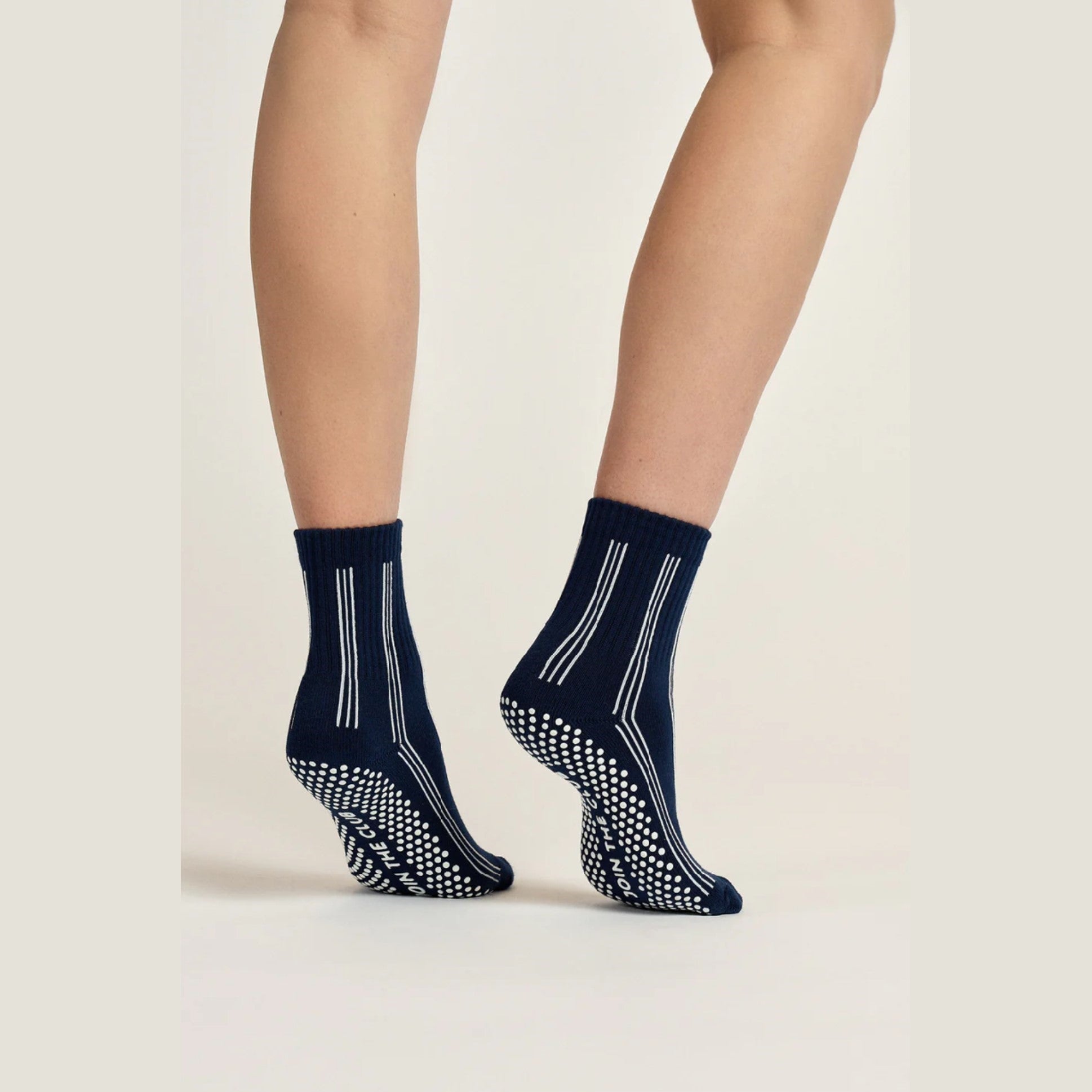 Pinstripe Crew Grip Socks - Blue - (Barre / Pilates)