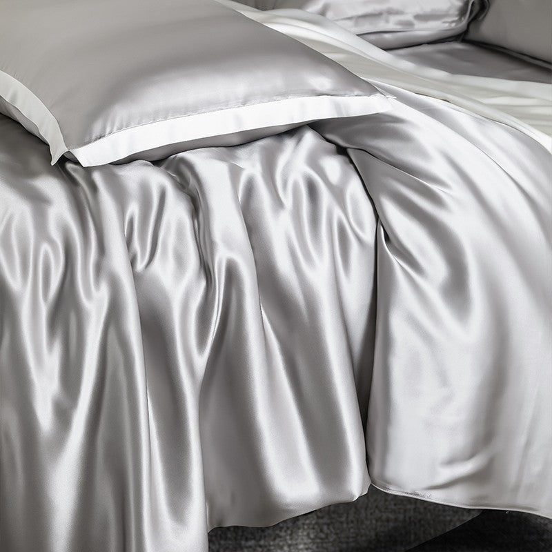 💥Pure Mulberry Silk Grey Bedding Set – Silky Soft Sleep Upgrade