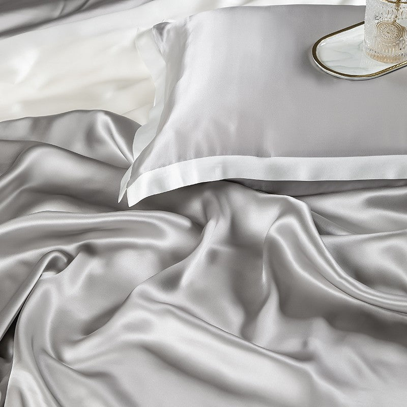 💥Pure Mulberry Silk Grey Bedding Set – Silky Soft Sleep Upgrade