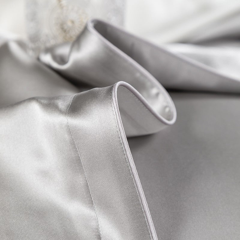 💥Pure Mulberry Silk Grey Bedding Set – Silky Soft Sleep Upgrade