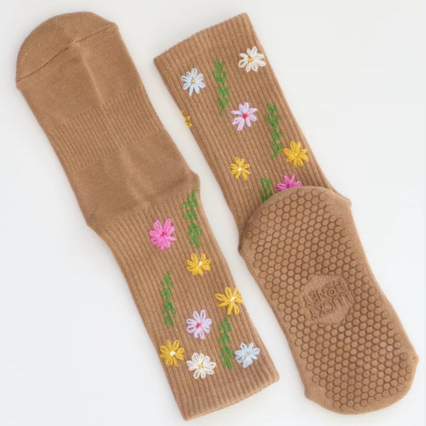Tall Grip Tube Socks - Wild Flower Multi Color - Tan