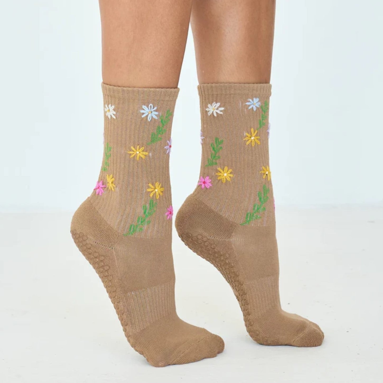 Tall Grip Tube Socks - Wild Flower Multi Color - Tan