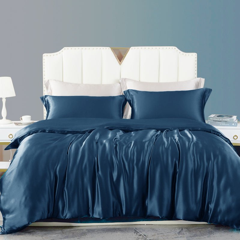 🔥100% Pure 19 Momme Silk Duvet Cover Set – 4-Piece with Fitted Sheet