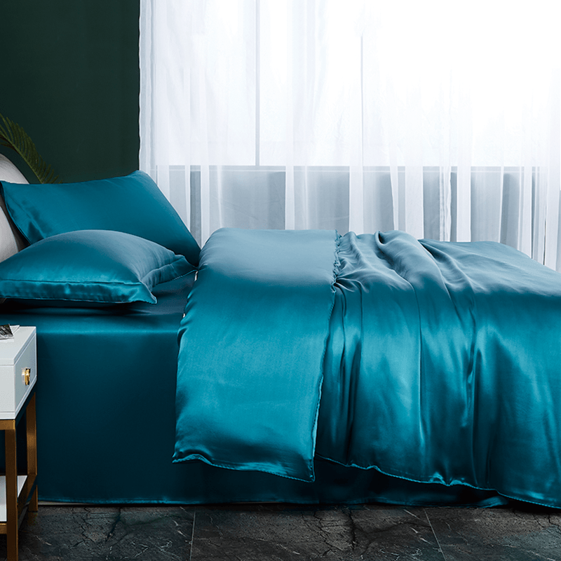 🔥100% Pure 19 Momme Silk Duvet Cover Set – 4-Piece with Fitted Sheet