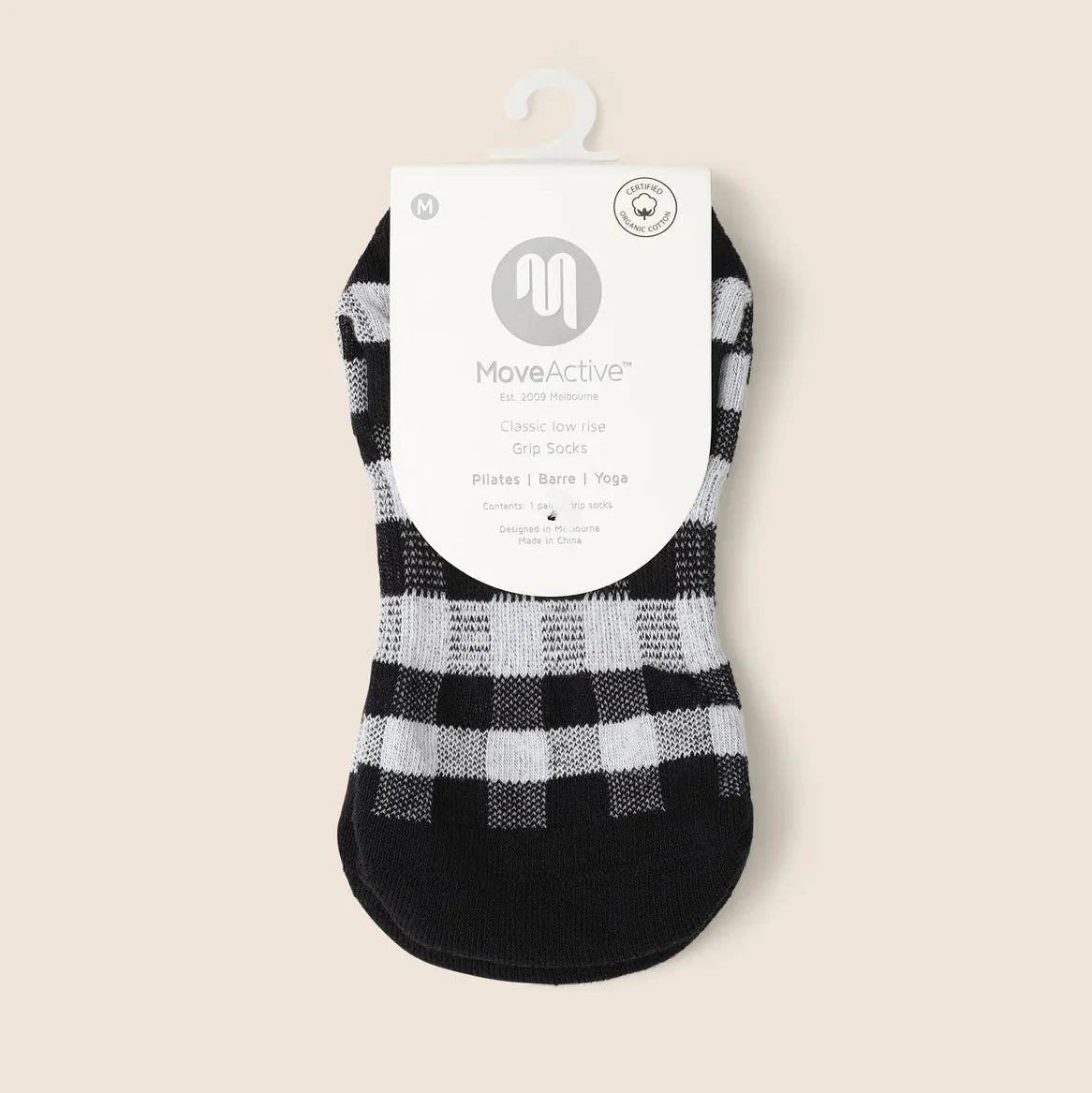 Classic Low Rise Grip Socks - Monochrome Gingham (Barre / Pilates)