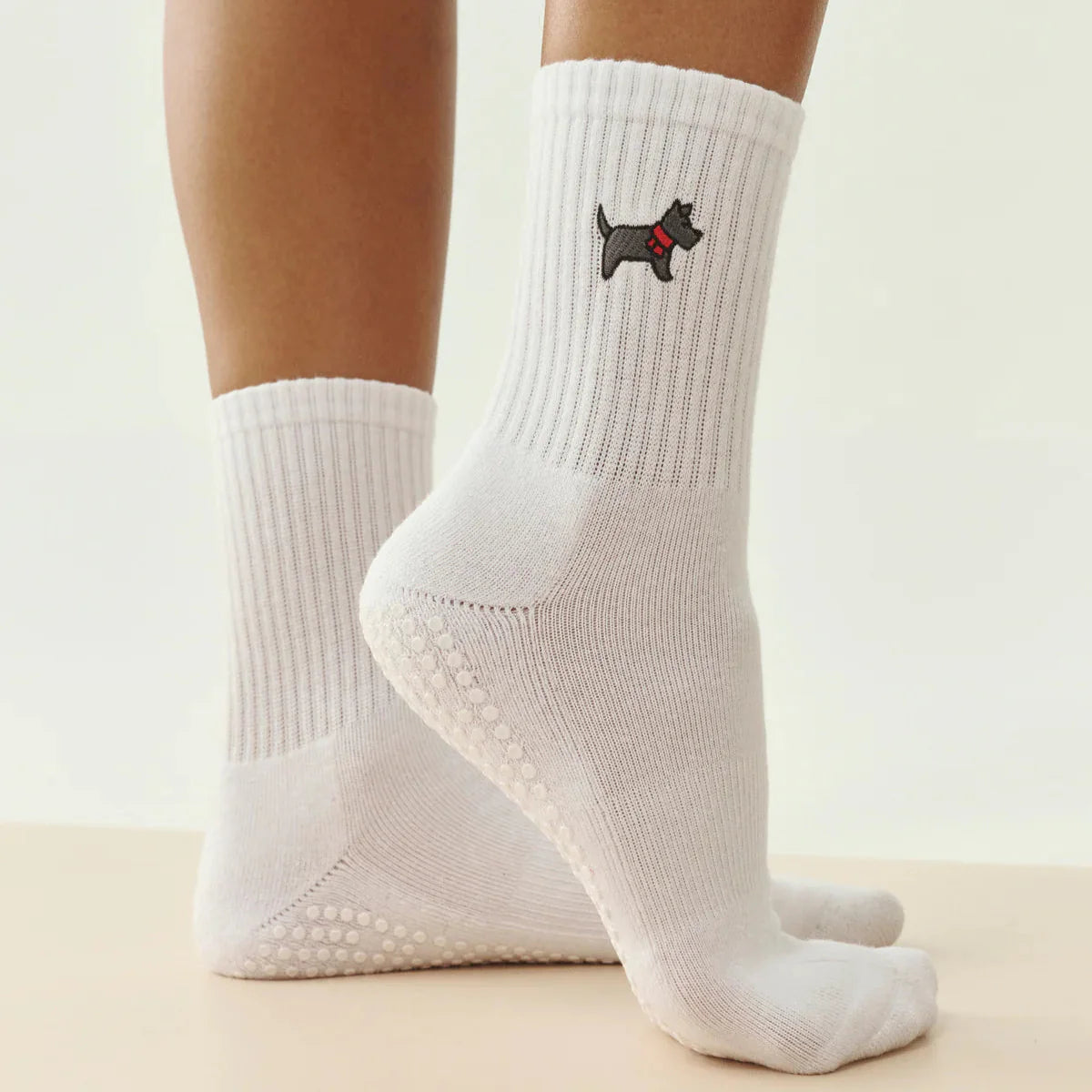 Crew Grip Socks - Cozy Pup Ivory (Barre / Pilates)