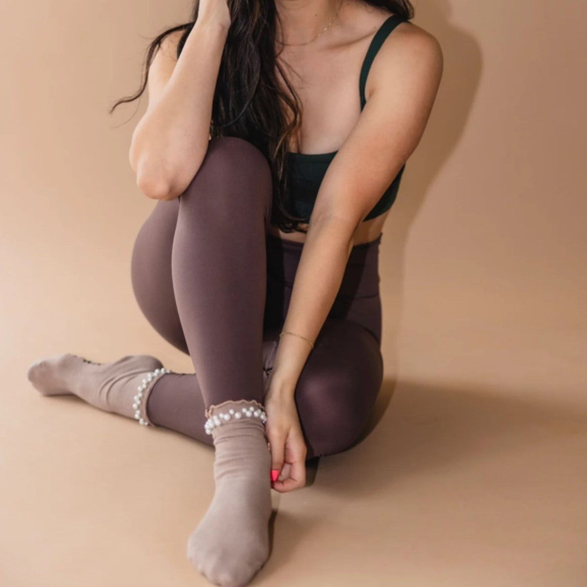 Pretty In Pearls - Crew Grip Sock (Barre / Pilates)