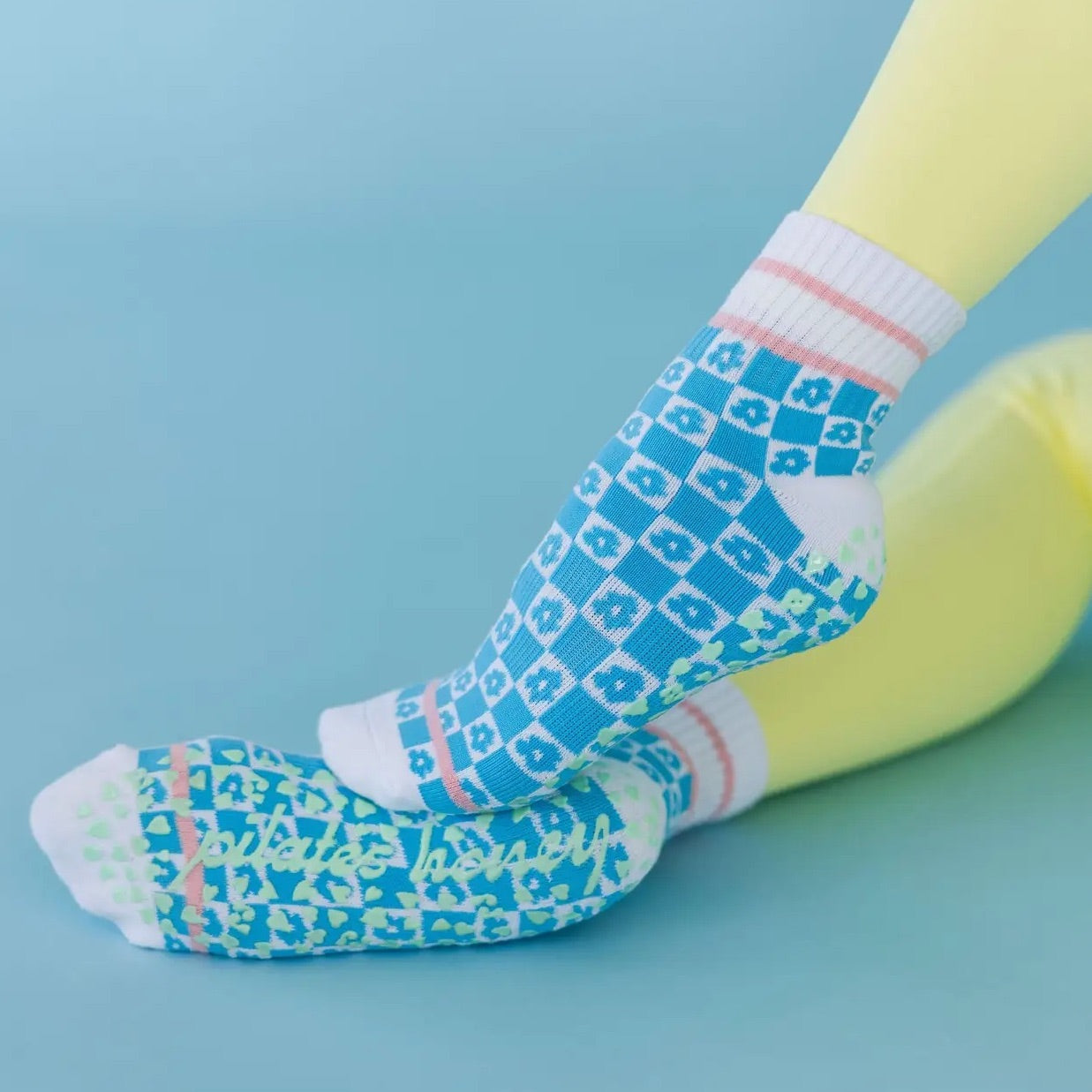 Floral Check Ankle - Grip Socks (Barre / Pilates)