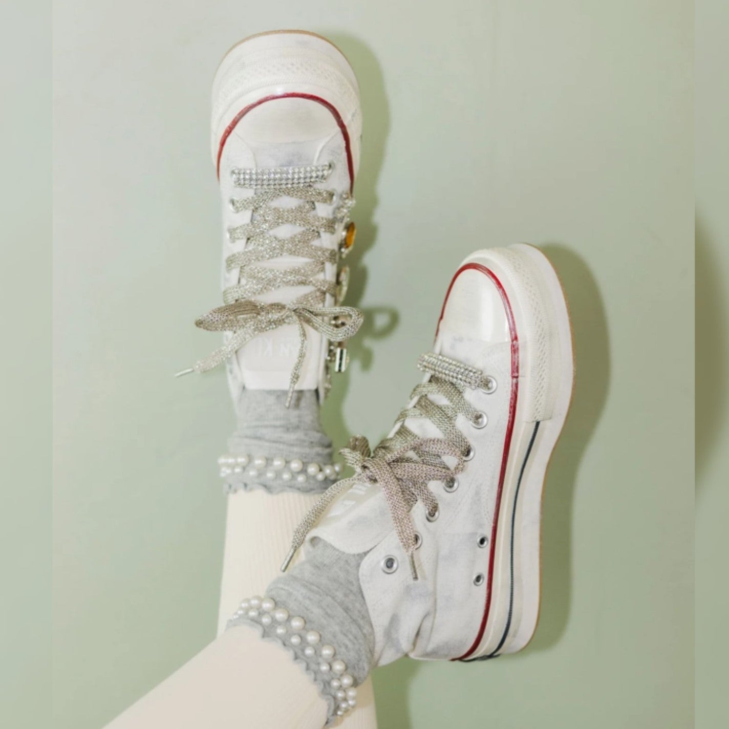 Pretty In Pearls - Crew Grip Sock (Barre / Pilates)