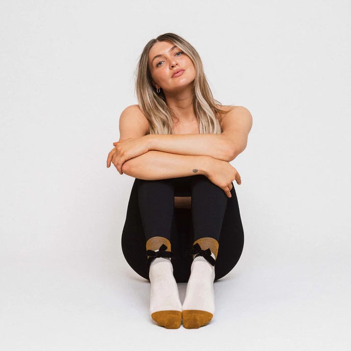 Velour Bow Luxe - Crew Grip Sock (Barre / Pilates)