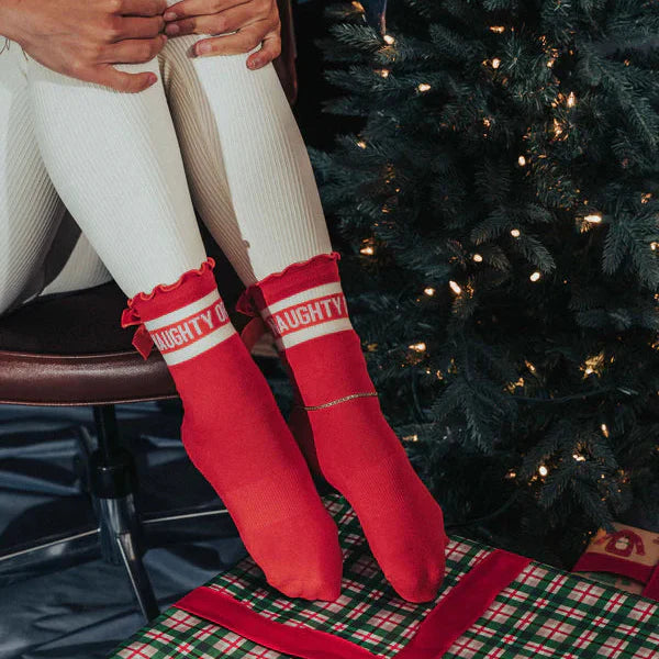 Naughty or Nice Ruffle - Crew Grip Sock (Barre / Pilates)