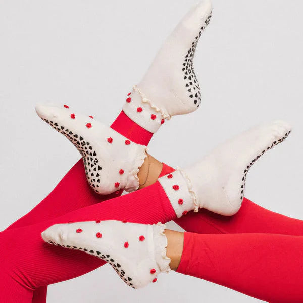 Rosette Ruffle Ankle - Crew Grip Sock (Barre / Pilates)