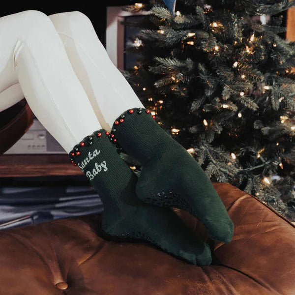 Santa Baby Ruffle Pearl - Crew Grip Sock (Barre / Pilates)