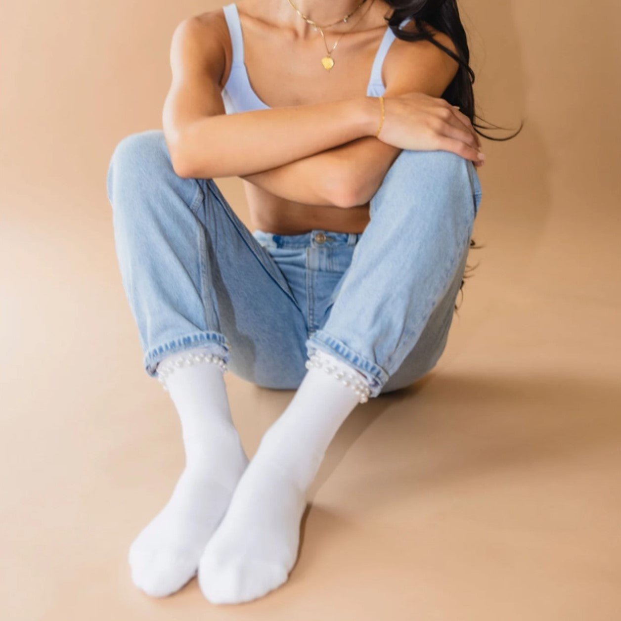 Pretty In Pearls - Crew Grip Sock (Barre / Pilates)