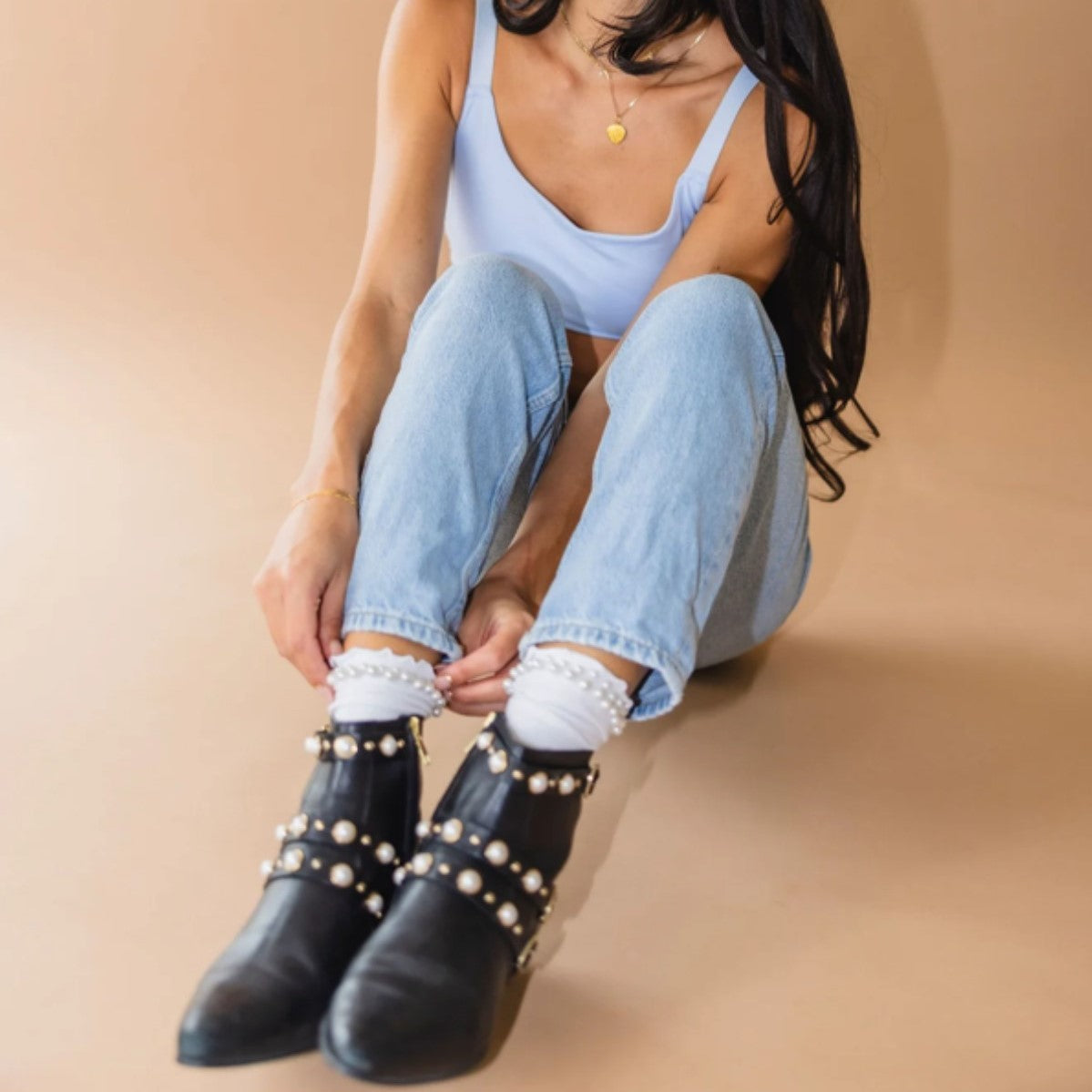 Pretty In Pearls - Crew Grip Sock (Barre / Pilates)