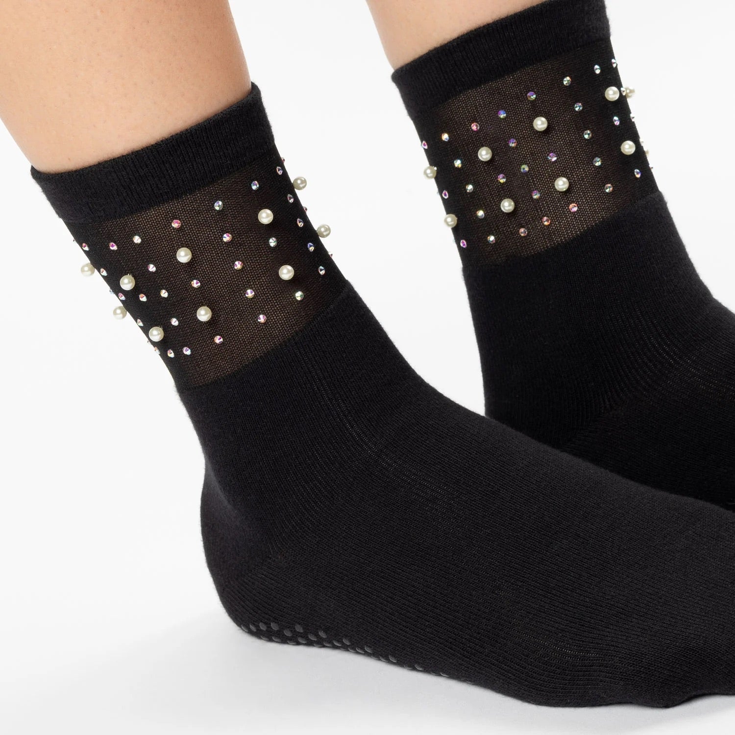 Sheer Pearls Crew Grip Sock - (Barre / Pilates)
