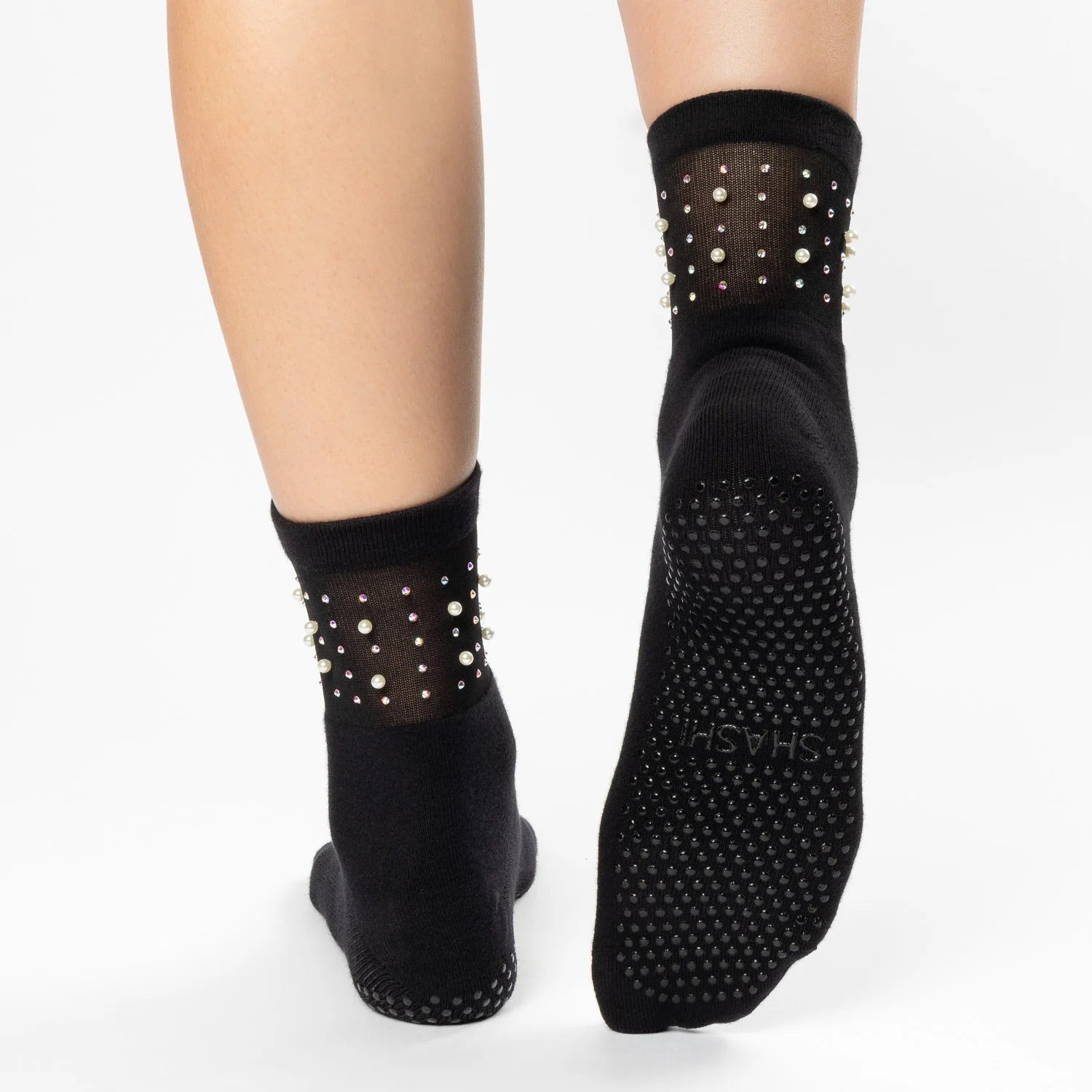 Sheer Pearls Crew Grip Sock - (Barre / Pilates)