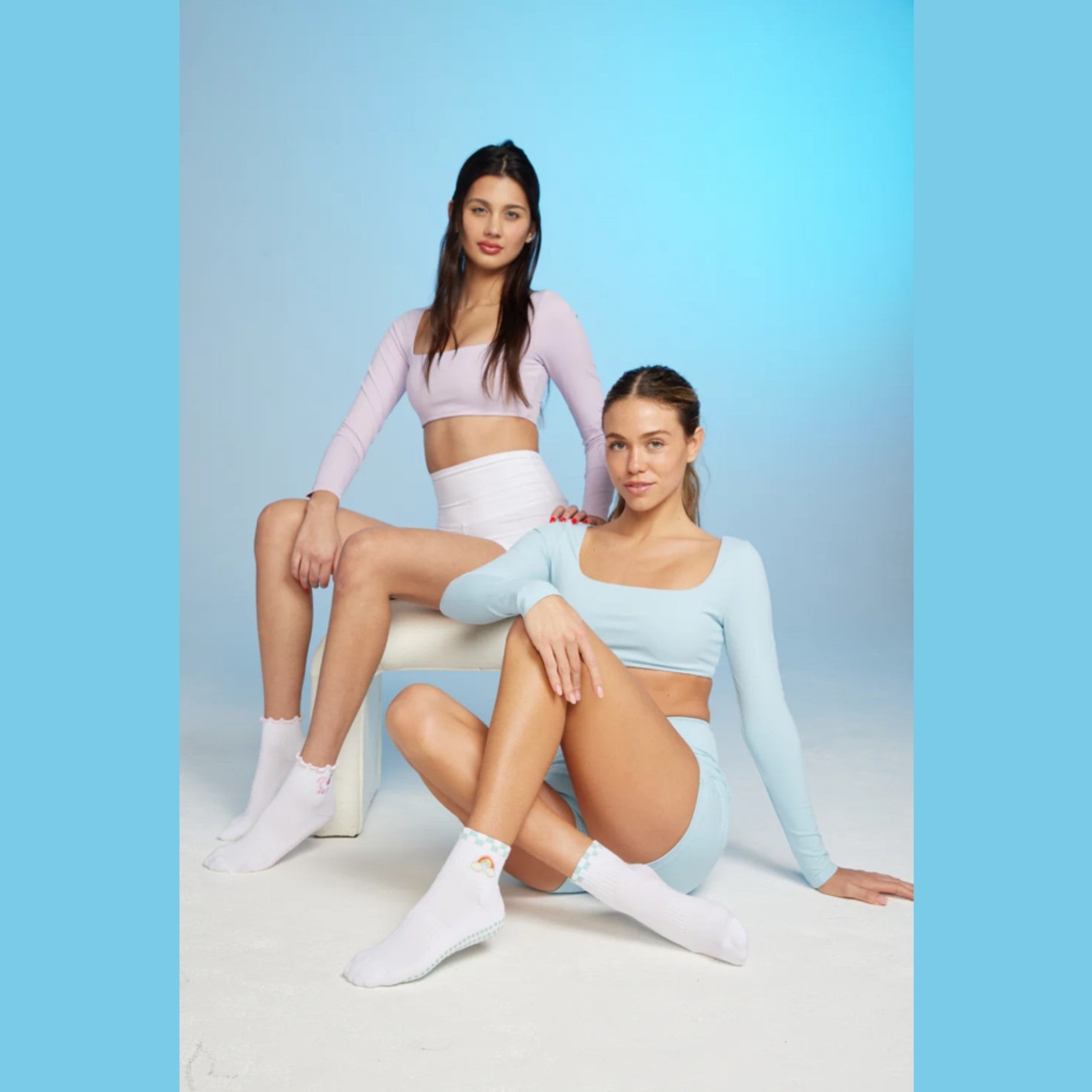 Rainbow - Checkered Crew Grip Sock (Barre / Pilates)